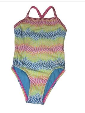 Dolphin Uglies Girls Rainbow Check One Piece Swimsuit Size 8 NWT